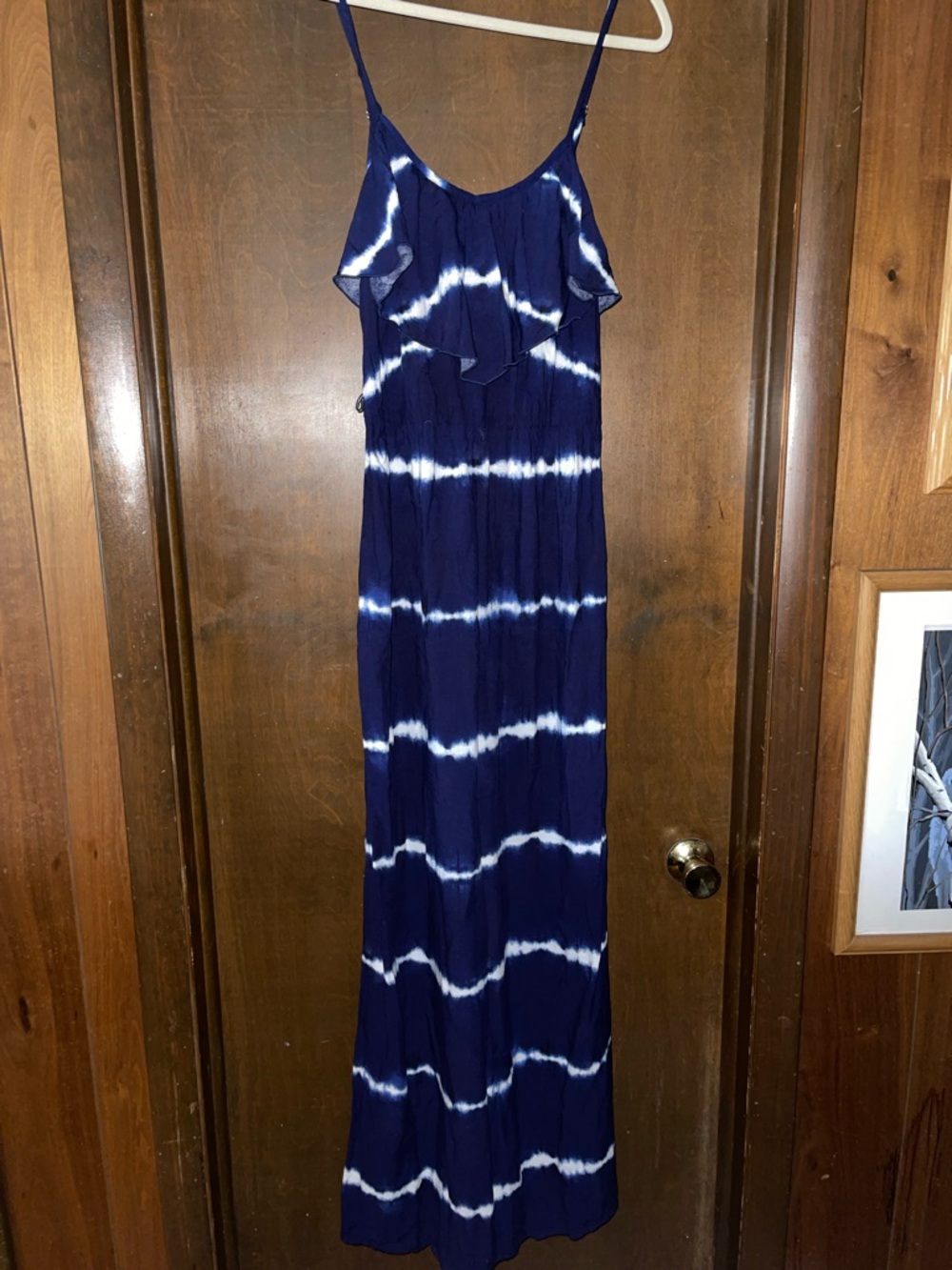 Iz Byer Navy and White Tie-Dye Maxi Dress